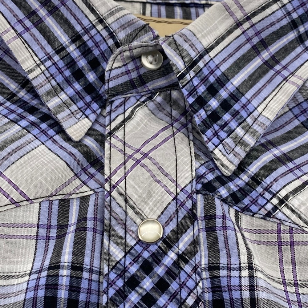 Wrangler Men Western Fashion Snap Shirt Blue Purple Plaid Pearl Snap Long Sleeve - Picture 4 of 8
